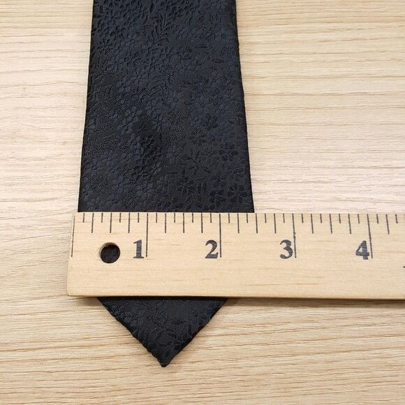 BAR III Mens Neck Tie Solid Black Floral Jacquard Skinny Textured Silk Blend - Picture 5 of 6